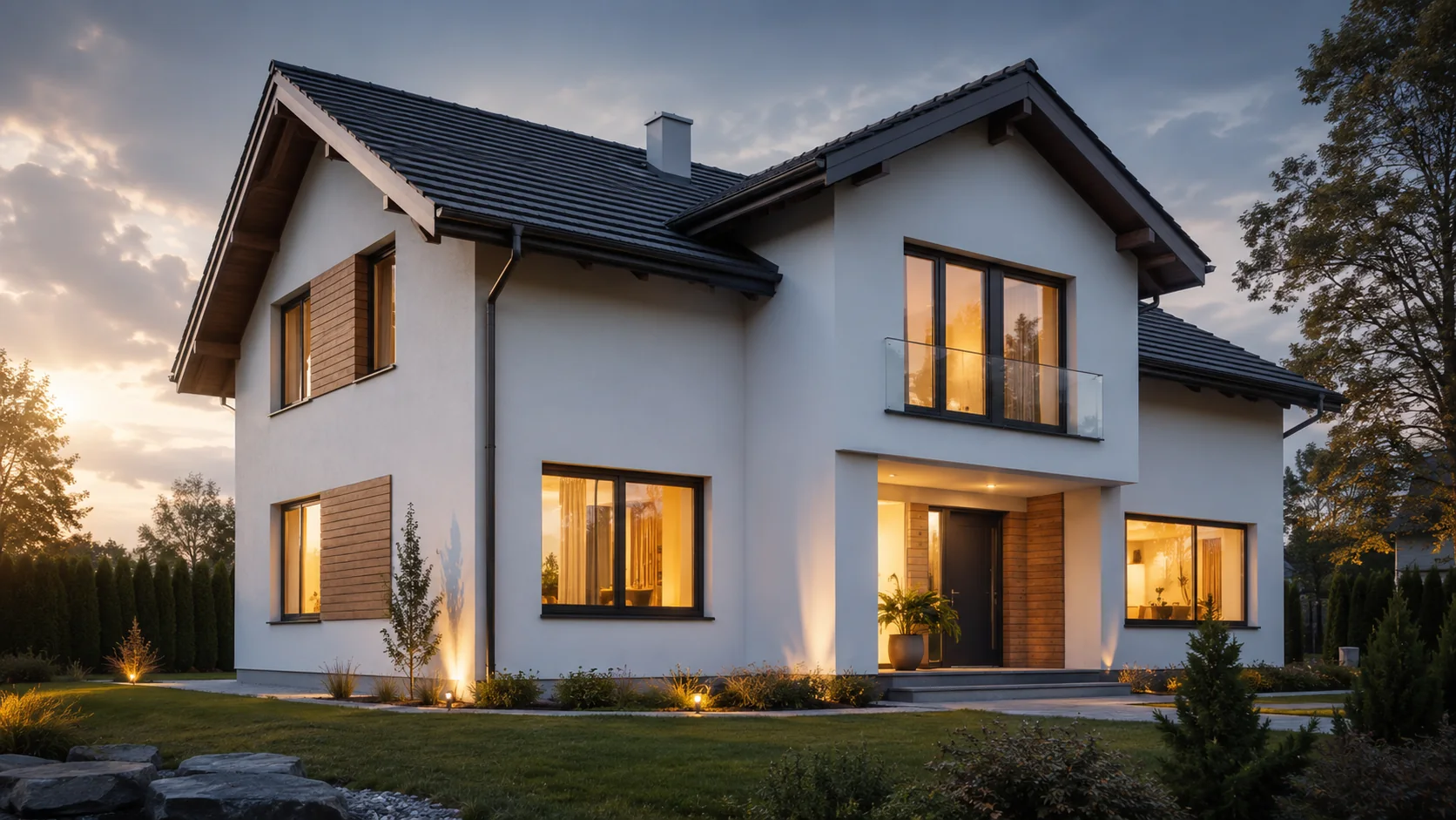 Contemporary private residence at dusk