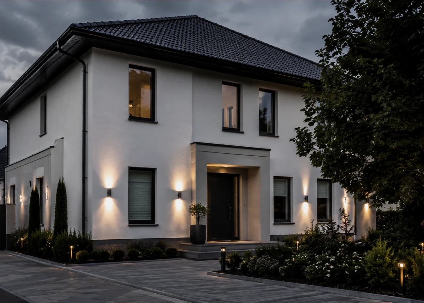 Dark timber residence and garage